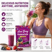 Poudre de fibres d'açaï en marque blanche OEM avec graines de chia et mélange superalimentaire riche en anthocyanes pour le bien-être quotidien, sachets de 10g