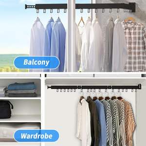 ที่แขวนเสื้อผ้าแบบพับได้ราวแขวนผ้าติดผนังพับเก็บได้ประหยัดพื้นที่ซักรีดที่บ้านอลูมิเนียม - Product Image 4