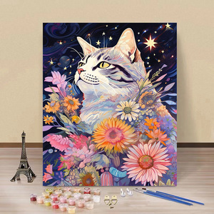 Star Cat bricolage peinture à l'huile numérique <span class=keywords><strong>Van</strong></span> <span class=keywords><strong>Gogh</strong></span> remplissage peint à la main paysage et fleur usine en gros pour la maison décorative utilisation - Product Image 3