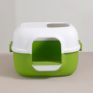 Bac à litière extra large pour chat, vert et gris, entièrement fermé, chargement par le haut, pour chats d'intérieur - Product Image 1