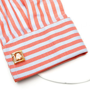Luxury Men's <b>Cufflinks</b> Inlaid with Orange Zircon Rhinestones square <b>Gold</b>-copper Shirt High Quality <b>Cufflinks</b> - Product Image 5