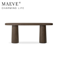 Table console ovale à bords arrondis en bois massif, design minimaliste de luxe, artisanale, durable, pour salon, design Wabi Sabi