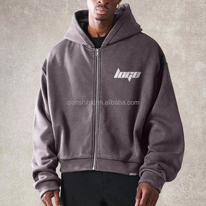 Invierno logotipo personalizable en blanco Zip up Hoodie Fabricante Peso pesado Algodón Liso Hoodie Oversized Drop Shoulder Zip Hoodie - Product Image 1