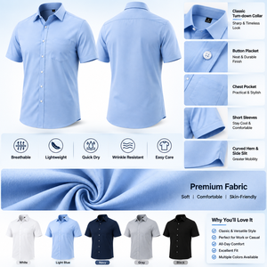 Camisas de Vestir para <span class=keywords><strong>Hombre</strong></span>, Manga Corta, Formales, Casuales, Corte Clásico, con Botones, para Oficina y Negocios, con Bolsillo en el Pecho, Resistentes a las <span class=keywords><strong>Arrugas</strong></span> - Product Image 2