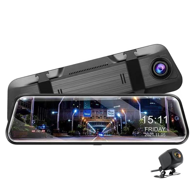 9.66-Inch IPS Touch Screen Car DVR Recorder Dash Cam Rearview Mirror Dual Lens Reverse Imaging Night Vision 1 Year Warranty