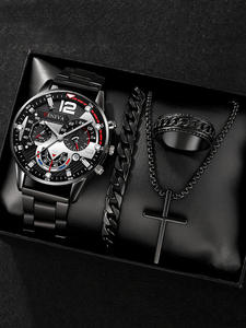 Fashion Men's Stainless Steel Band Natural Stone <strong>Geneva</strong> Casual/Sporty Business Calendar Quartz <strong>Watch</strong> Ring Cross Necklace <strong>Set</strong> - Product Image 6