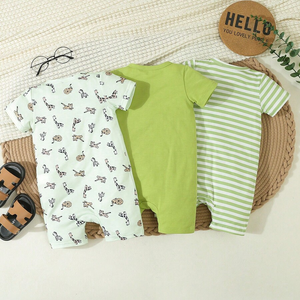 Bán Buôn Unisex Mùa Hè Ngắn Tay Áo Sleepsuit Cao Thoáng Khí Dệt Kim Bông Vải Giản Dị Quần Áo Trẻ Em - Product Image 1