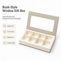 Boîte d'emballage haut de gamme personnalisée en carton gris style livre avec fenêtre transparente et séparateur pour chocolats, pâtisseries et cadeaux