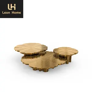 Tavolino rotondo contemporaneo Set soggiorno tavolino da caffè di lusso tavolini da caffè dorati in acciaio inossidabile per la casa