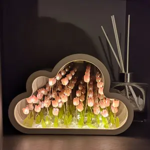 Diy Wolk Spiegel Tulp Bloemen Led Tafel Nachtlamp Spiegel Foto 'S Schaduw