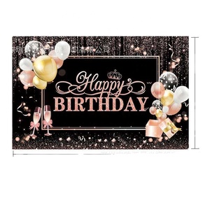 Cross Border New <span class=keywords><strong>Birthday</strong></span> Background Fabric 100D <span class=keywords><strong>Birthday</strong></span> Party Carnival Black Gold Series Banner può essere progettato con le immagini - Product Image 3