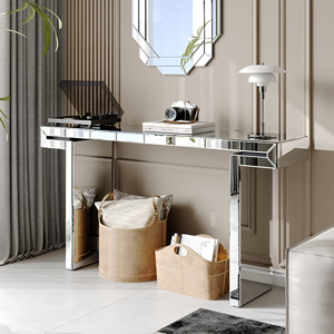 Mesa Consola de Lujo con Espejo de Cuerpo Entero de 60 Pulgadas, Mesa de Entrada/Sofá de Vidrio Templado Acanalado, Estilo Lujo Ligero - Product Image 6