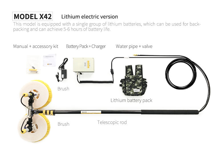 3.5m/5.5m/7.5m Telescopic Solar Panel Cleaning Rotating Brush Double Heads
