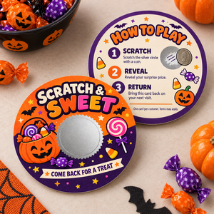 Custom Halloween Round Scratch Off Card Die Cut Shape Thick Heavy Cardboard Game Reward Instant Scratch Off Card - Product Image 2