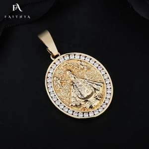FP1042 Faithya bellamente tallado a mano 18K chapado en oro 5A Rhinestone religioso Saintess Little Angel medalla colgante - Product Image 3