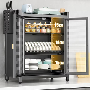 Giá để đồ nhà bếp bằng thép không gỉ, 3 tầng, dung tích lớn, chống bụi, có cửa - Product Image 3