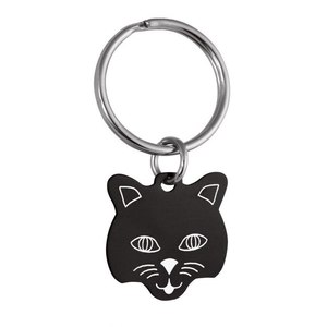 Portachiavi con Volto di Gatto Nero 23x23 mm, Ciondolo in Metallo, Regalo Promozionale - Product Image 1
