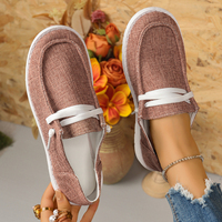 Mocassins en toile pour femmes, à enfiler, avec lacets décoratifs, semelle plate, chaussures décontractées confortables et tendance, vert