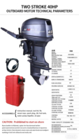 Motor Tempel Kapal Bensin 2-Tak Manual 40HP Berpendingin Air dengan Gigi F-N-R untuk Kapal Komersial