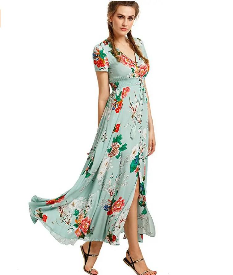 Spring and summer fashion casual retro ethnic style floral dresses women bohemian with customizable Printing