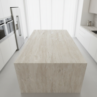 Carreaux de pierre frittée modernes en travertin jaune 1600x3200mm pour murs, comptoirs de cuisine et salons, finition Soie Douce