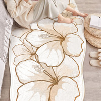 Tapis d'appoint en fausse laine style pastoral frais, motifs floraux élégants, pour chevet