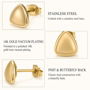 Rounded Triangle <b>Stud</b> Earrings, Stainless Steel 14K Gold Vacuum Plated Earrings, Polished Geometric <b>Studs</b>, Gold and <b>Silver</b> Color - Product Image 3
