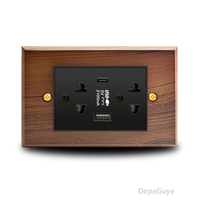Interrupteur mural vintage rétro en bois massif de style américain DepoGuye avec ports USB-A et USB-C 110-240V 2/3/6 prises