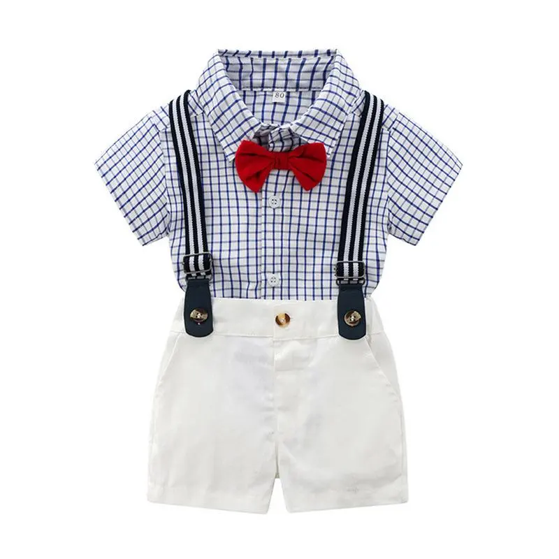 Children Gentleman Suit Fashion Wholesaler Children's Clothing Sets Boy kids Top T Shirt Pants Set