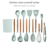 Set Peralatan Dapur Silikon Premium dengan Gagang Kayu Alami Bebas BPA Tahan Panas Anti Lengket untuk Kepakaran Memasak
