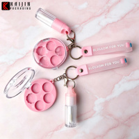 Ensemble d'emballages cosmétiques miniatures roses : tube de brillant à lèvres vide 4 ml, étui de palette de fards à paupières 5 g, cordon en silicone pour conteneur de maquillage DIY