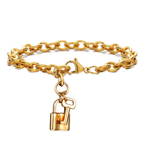2023 <span class=keywords><strong>san</strong></span> <span class=keywords><strong>valentino</strong></span> bracciale in acciaio al titanio placcato oro 18 carati Love Lock bracciale con serratura e chiave in acciaio inossidabile 316L <span class=keywords><strong>per</strong></span> coppia - Product Image 4