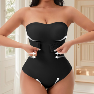 Full Body Shapewear Bodysuit with Hook Closure Compression Waist Trainer Tummy Control Thong Slimming Suit for Women