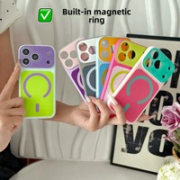 Coque de téléphone Dopamine-style Ins 17 Pro Max, design minimaliste color-block vibrant, compatible magnétique, pour la bière artisanale