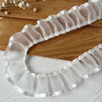 Ruban à volants personnalisable en satin blanc perlé de luxe, avec bordure en dentelle et bordure dorée, fait main, non extensible, pour vêtements, décoration intérieure et bricolage