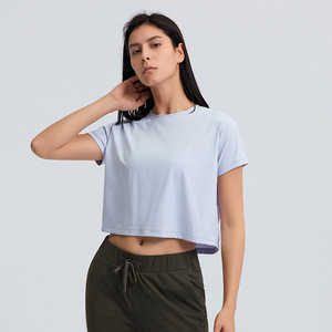 Camiseta básica recortada de manga corta para <span class=keywords><strong>Yoga</strong></span> y correr, Camiseta corta de entrenamiento para mujer, camisetas deportivas para mujer - Product Image 2