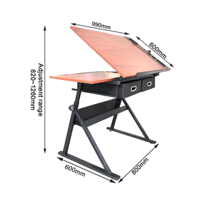 Tavolo da Disegno Moderno con Piano in Legno e Base in Ferro, Inclinabile e Regolabile Manualmente in Altezza, con Due Cassetti - Product Image 5