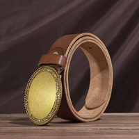 Ceinture en cuir pleine fleur avec boucle ovale embossée, ceinture de haute qualité