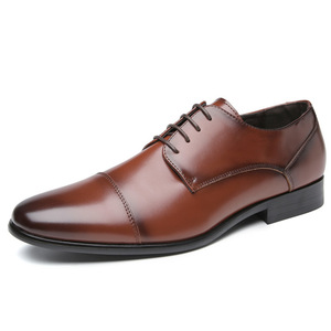 Chaussures Richelieu en cuir véritable marron à bout pointu, à lacets, pour le travail, toutes saisons, semelle extérieure en caoutchouc, livraison directe - Product Image 1