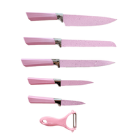 Coffret de 6 couteaux de cuisine roses en acier inoxydable, 12 pouces, lames affûtées, manche en tige de blé, couteaux de chef professionnels, coffret cadeau pour cuisine