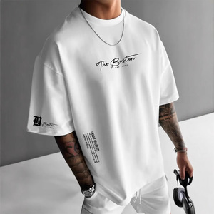 Nuova T-shirt da <span class=keywords><strong>Uomo</strong></span> Trendy con Stampa a Lettere, Vestibilità Ampia, Maniche Corte, in Puro Cotone Antipiega, Stile Europeo - Product Image 1