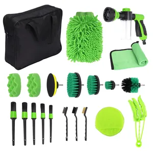 21PCS Green Detail Clean Tool Kits Automotive Engine Bay Cleaning Brushes Interior Exterior Clean Kit