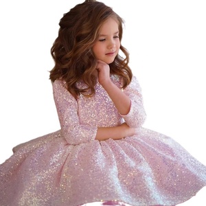 Vestido de Princesa con Lentejuelas Brillantes, Color Rosa, Manga Larga, para Niñas, Vestido de Lujo para Fiestas de Cumpleaños y Ocasiones Formales - Product Image 5