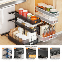 Organisateur de rangement coulissant à 3 niveaux en métal, réglable en hauteur, pour sous évier, armoire de cuisine, salle de bain, garde-manger - Vente en gros