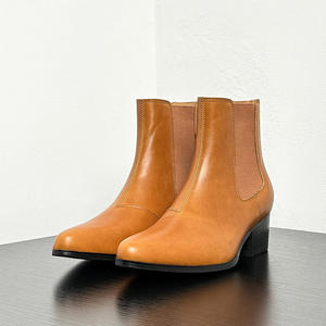 Botas de Tobillo con Tacón Alto de 5CM para Hombre, Color Marrón Claro Original, Punta Puntiaguda, Cuero Genuino, Botas de Moda - Product Image 1