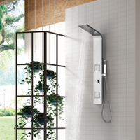 Robinet de salle de bain simple en acier inoxydable brossé économique, colonne de douche de haute qualité avec jets de spa en cascade et massage de pluie