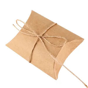 사용자 정의 접는 작은 항목 확장 선물 크래프트 종이 베개 상자 포장 대마 로프