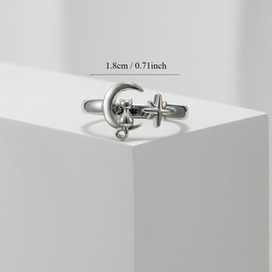 Moon And <b>Cat</b> Open <b>Ring</b> Adjustable Women's Fashion Jewelry Gift For Her Silver Gold Tone - Product Image 3