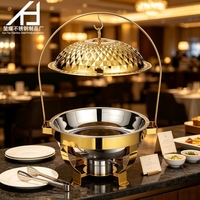 Plat de service de luxe doré en acier inoxydable 4,5L/6L/8L, chauffe-plat professionnel pour hôtels et buffets avec couvercle suspendu pour restaurants