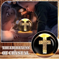 Boule de cristal K9, lumière LED gravée au laser 3D, sphère en verre religieuse chrétienne avec base en bois, décoration cadeau